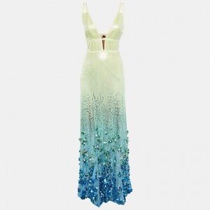 Jenny Packham Citrus Kingfisher Yellow sequin gown. Tailored to 0